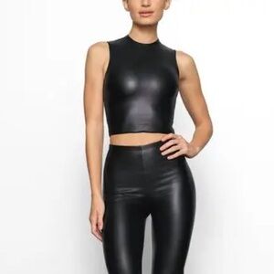 SKIMS Black Leather Crop Top